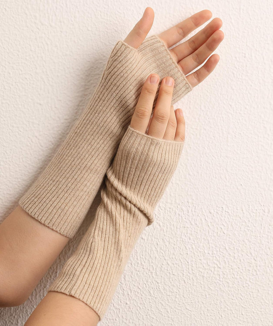 Prettystern Damen mid-lange Kaschmir Pulswärmer Arm-Stulpen fingerlose Ripp-Strick Handschuhe Länge