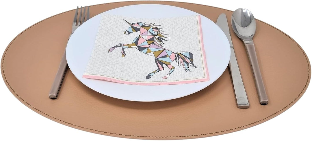 Nikalaz Oval Platzsets aus Recyceltem Leder, 4 Stück Tischsets, Tisch-Matten, Platzdeckchen 45.7 x 3