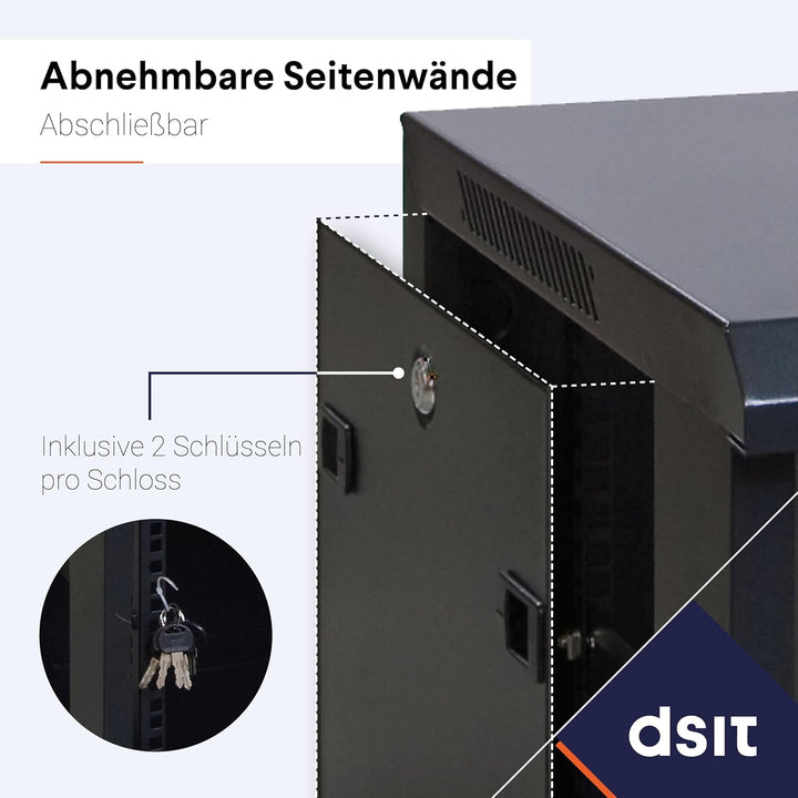DSIT 9HE Netzwerkschrank (Serverschrank) 19 Zoll Wandmontage - mit Metalltür (BxTxH) 600 x 450 x 500