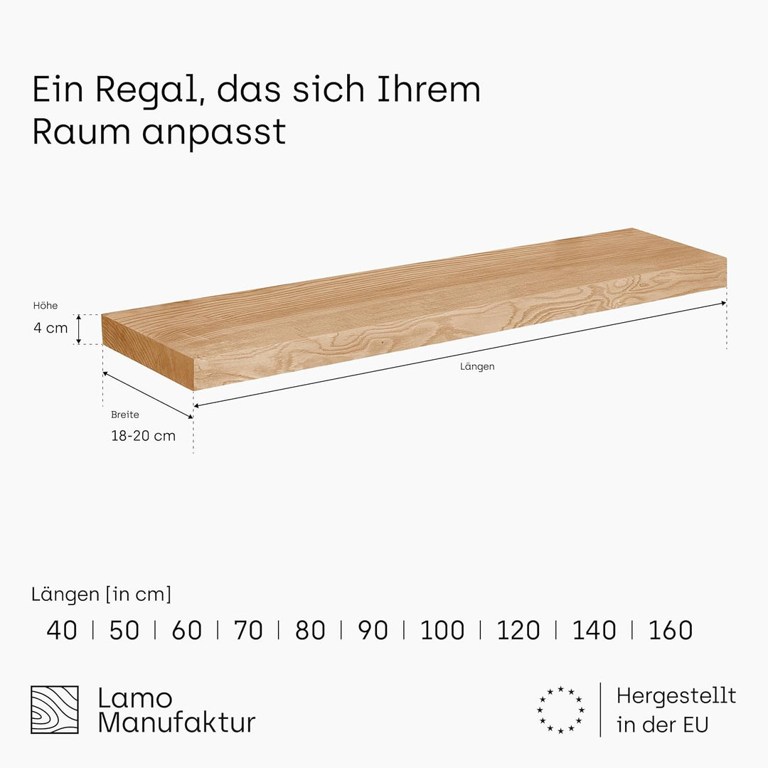 LAMO Manufaktur Wandregal Holz Gerade | Regal Farbe: Nussbaum | Pure: ohne Montage Set | 100 cm Pure