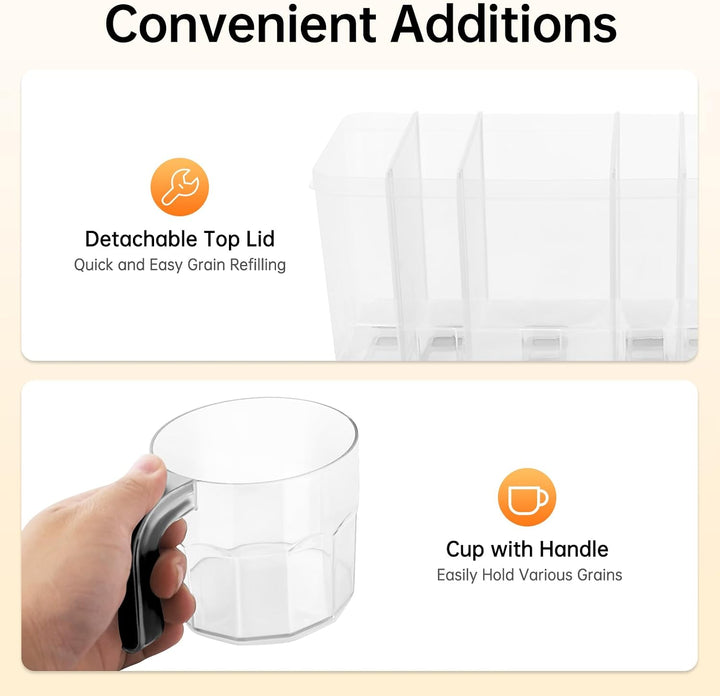 Food Rice Dispenser, 5-Grid 10kg Cereal Storage Container Küche Wall Mount Dry Food Dispenser Weiss