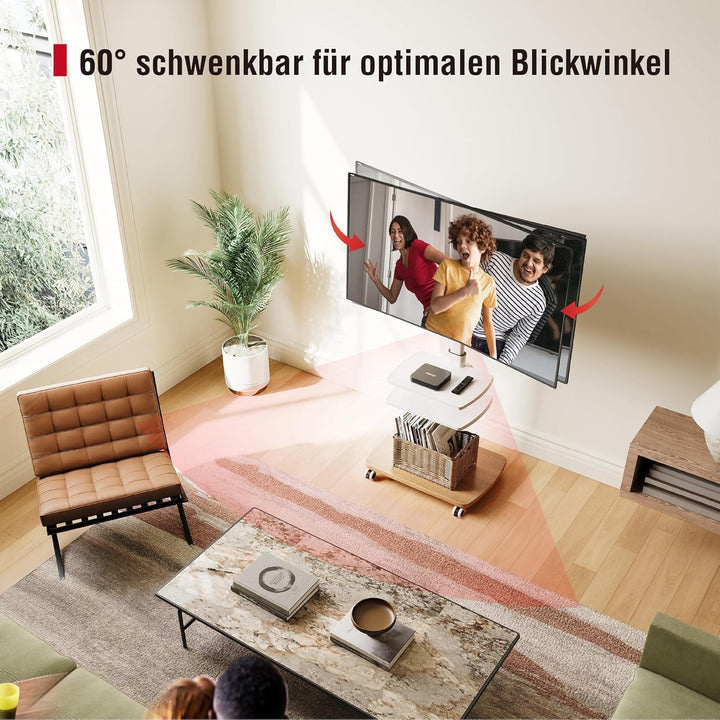 AOKCOS TV Ständer Rollbar mit Holzablage 2 Regal, Fernsehständer auf Rollen für 32-65 Zoll TV, TV Bo
