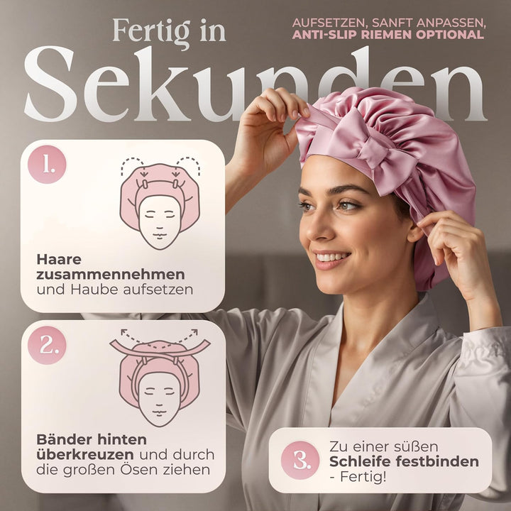 Seidenhaube zum Schlafen - 100% Maulbeerseide I Schlafhaube Seide - Idealer Schutz vor Frizz, Haarbr