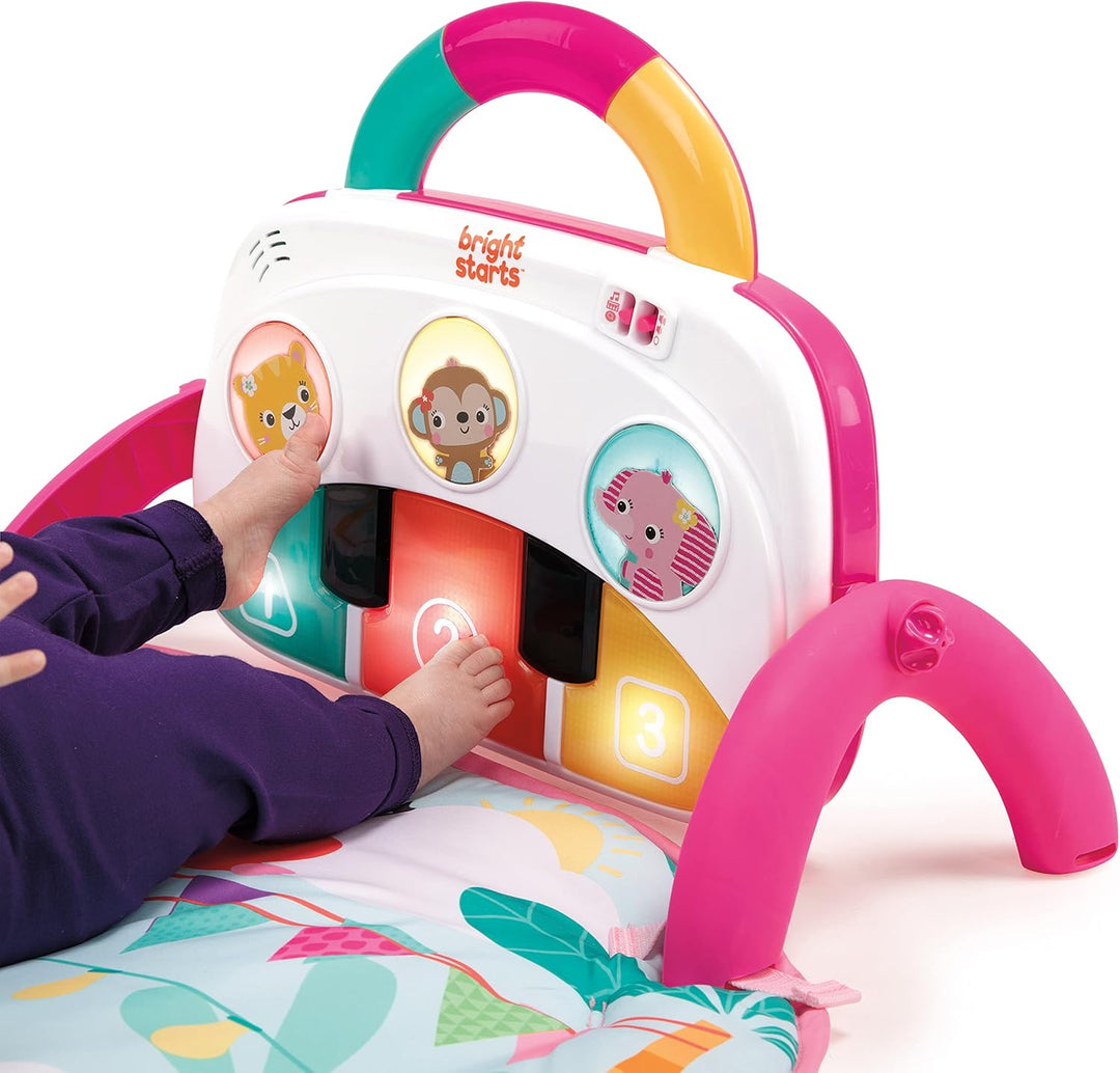 Bright Starts, 4-in-1 Groovin’ Kicks Piano and Drum Activity Gym Play Mat, Detachable Toys, Language