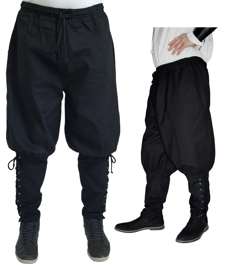 MAYLYNN Mittelalter Hose mit Taschen und Schnürung Wikinger Kelte, schwarz, Grösse:L L Schwarz, L Sc