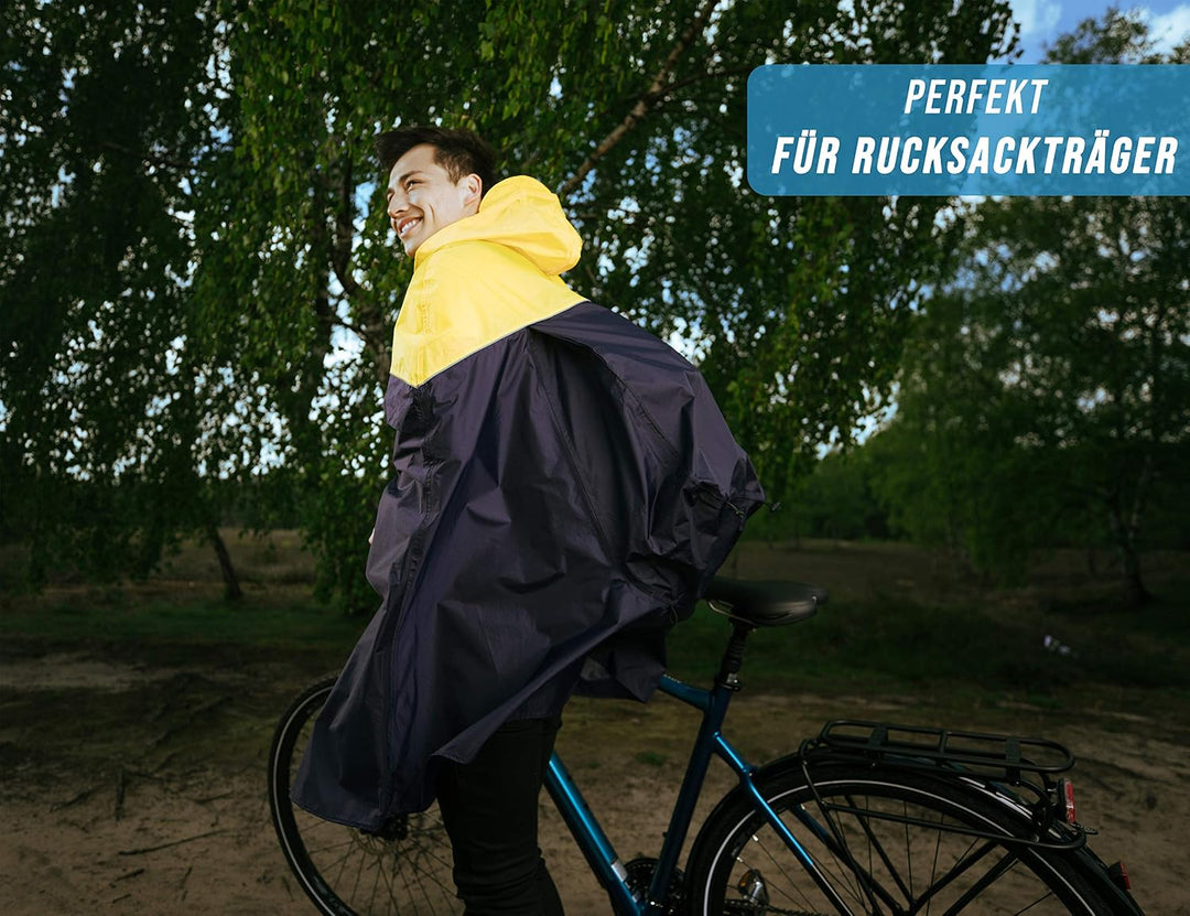 HOCK Fahrrad Regenponcho mit praktischer Rucksackfalte – Fahrradponcho 100% Wasserdicht mit Reflekto