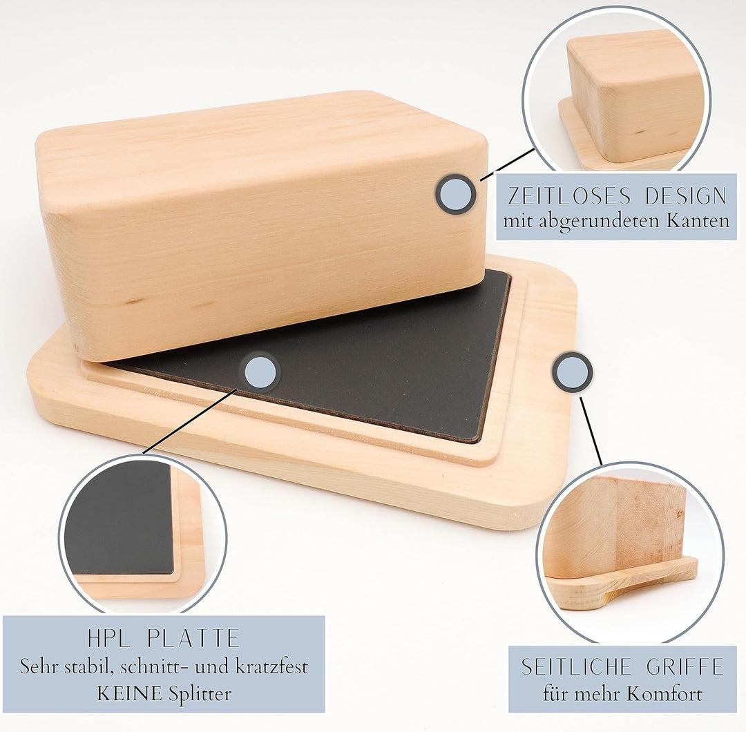 JOWE Butterdose aus Zirbe | Zirbenbutterdose mit HPL Platte | made in Austria | ohne Gravur, Ohne Gr