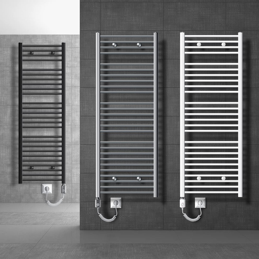 LuxeBath Badheizkörper Elektrisch mit Heizstab ECO 300W - 300 x 800 mm - Weiss - gerade mit Seitenan