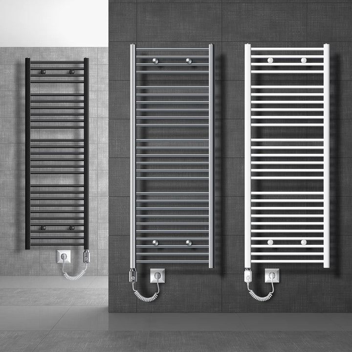 LuxeBath Badheizkörper Elektrisch mit Heizstab ECO 300W - 300 x 800 mm - Weiss - gerade mit Seitenan