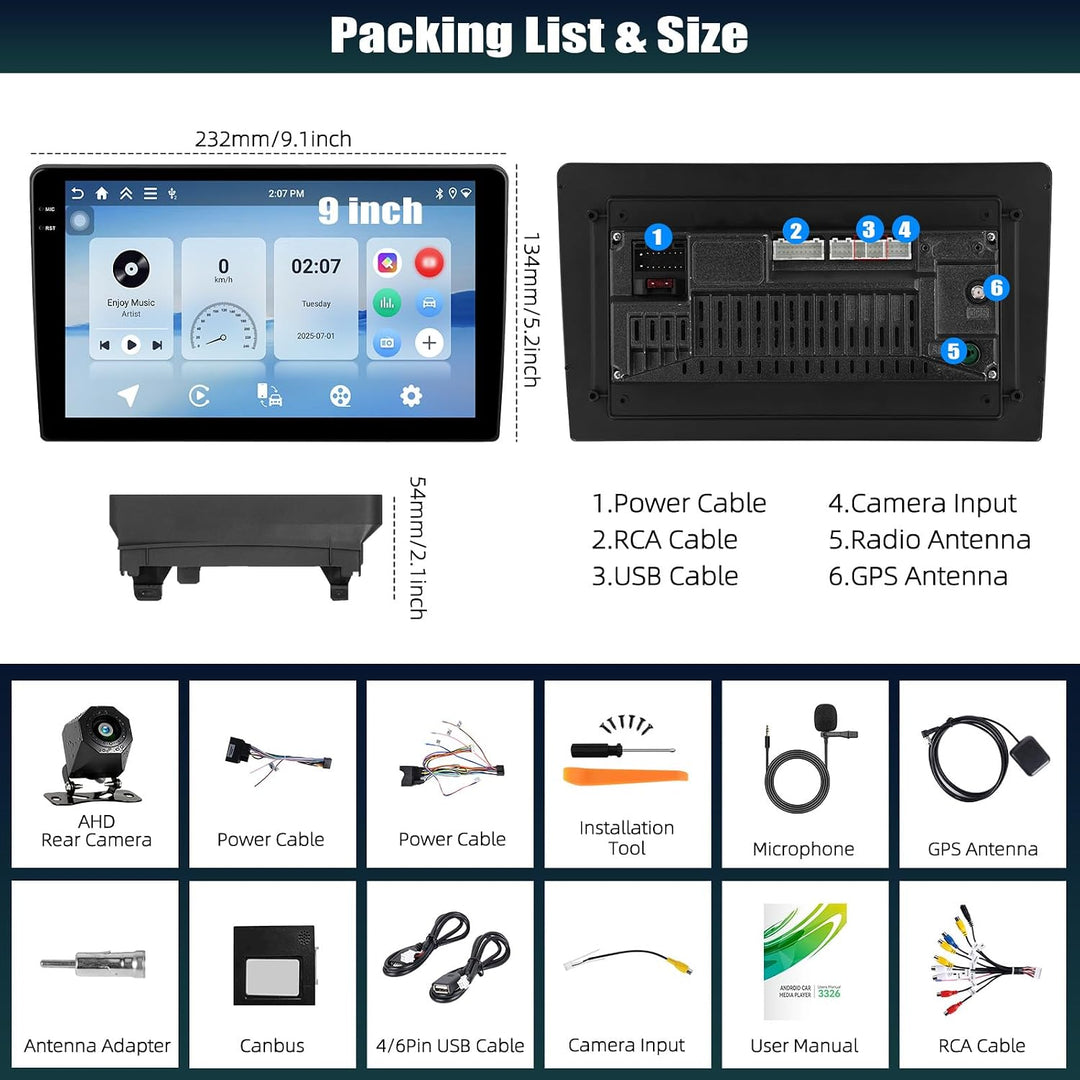 CAMECHO 4+64G 9 Zoll Android 15 Radio für Ford Transit 2009-2016 Focus 2005-2008, Ford Navi Autoradi