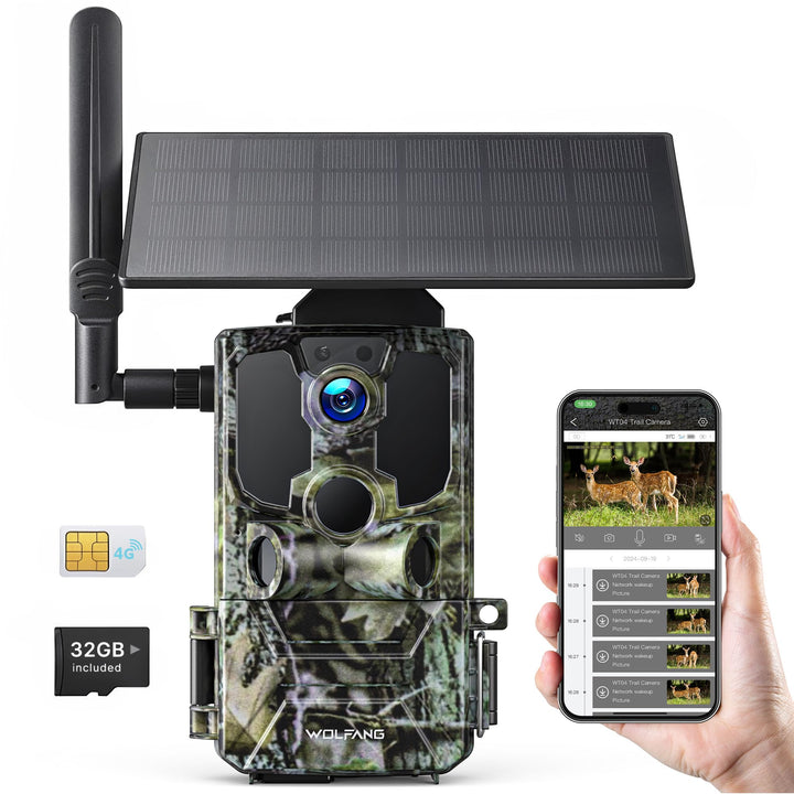 WOLFANG Wildkamera, 2.5K 4G LTE Live Solar Übertragung Wildkamera mit Handyübertragung App, Echtzeit