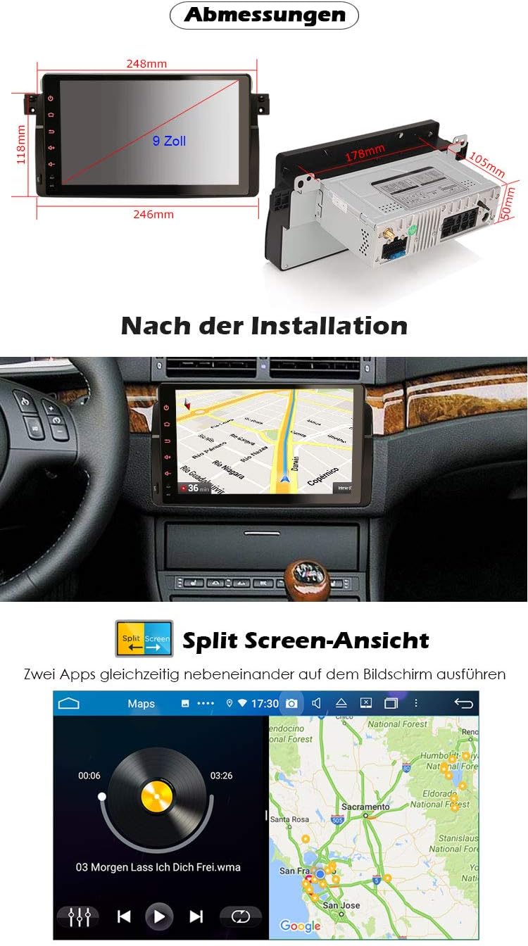 GONFEN 9" Acht-Kern Android 11.0 Autoradio DSP 4G WiFi OBD2 TPMS DVB-T2 USB Bluetooth CarPlay Androi