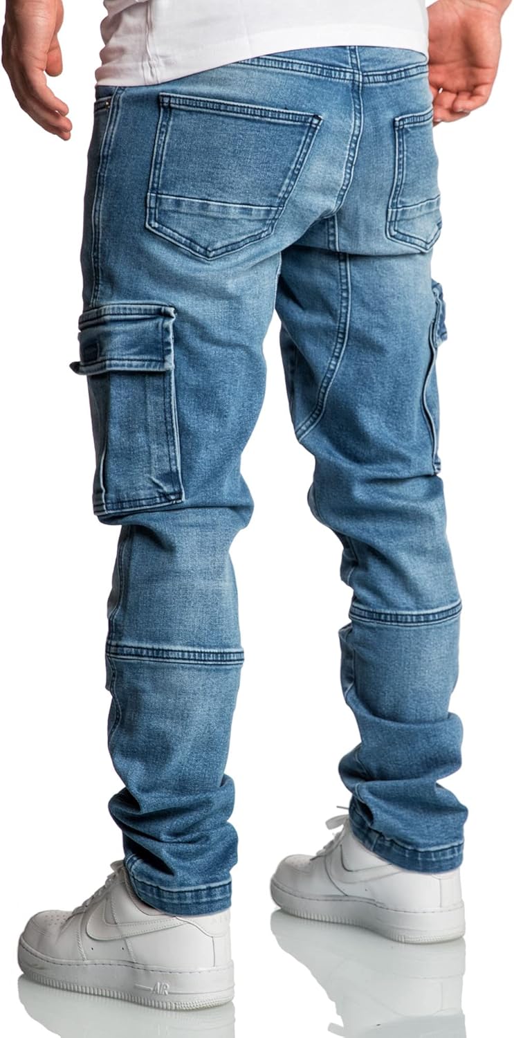 Amaci&amp;Sons Herren Cargo Jeans Regular Slim Denim Hose Destroyed 7977 32W / 32L Hellblau, 32W / 32L H