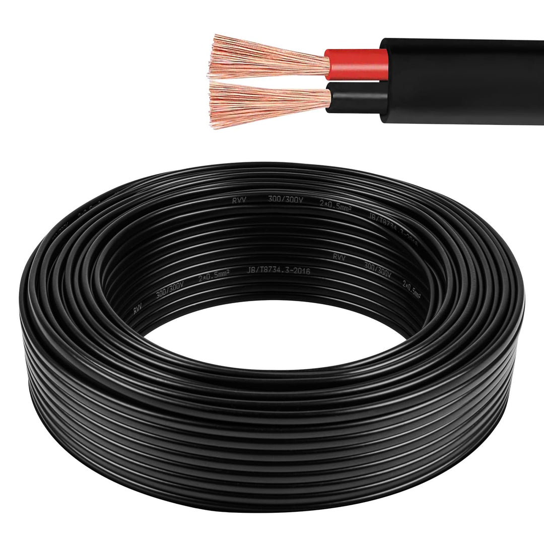 AOHEWEI 2 × 1,0 mm² flaches zweiadriges Doppelkabel 2 Leiter elektrischer Kupferdraht 5V 12V 24V 60V
