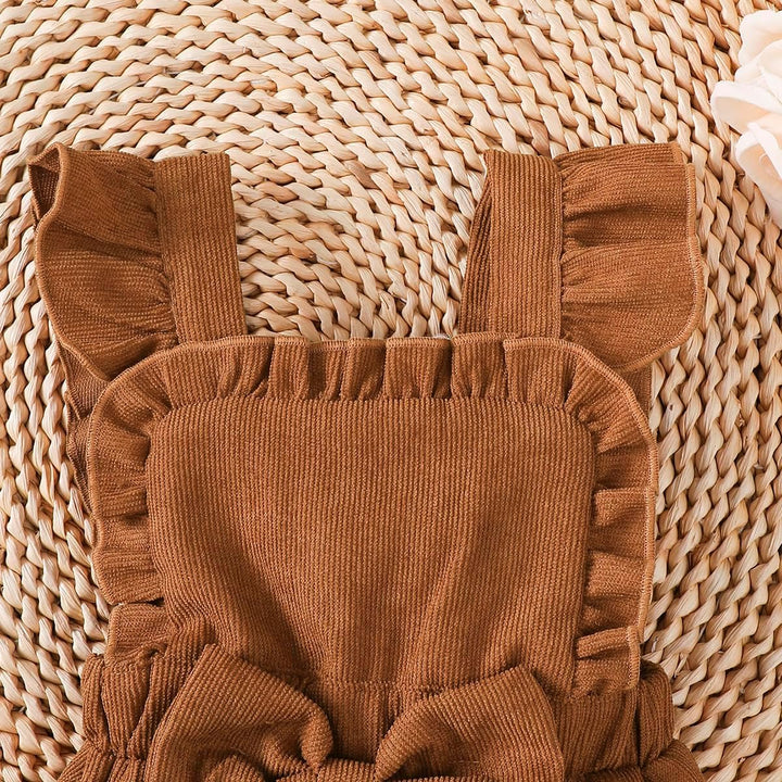 Baby Mädchen Kleidung Langarmshirt Stehkragen Rüschen Cordhose Trägern 3-6 Monate Khaki, 3-6 Monate
