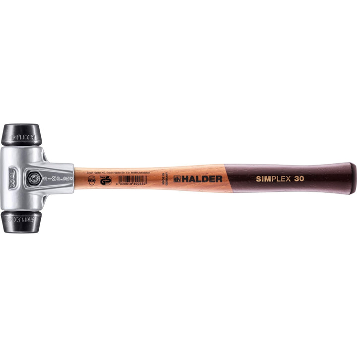 SIMPLEX-Schonhammer, Gummikomposition; mit Aluminiumgehäuse und hochwertigem Holzstiel | D=30 mm | 3