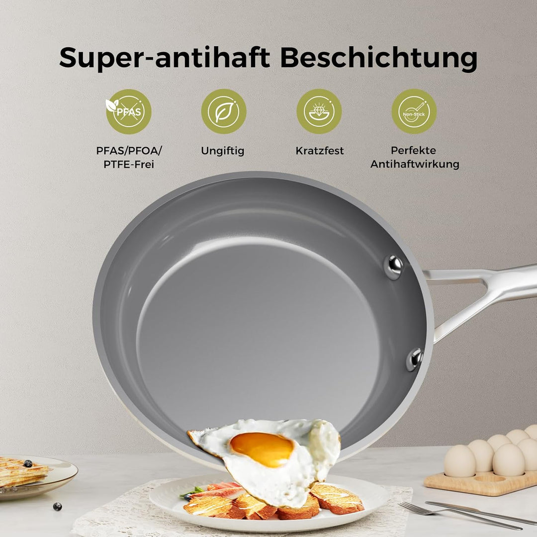 DiamondTitan Keramik Pfannenset 3-teilig (20+24+28cm), Antihaft Bratpfanne für alle Herdarten, PTFE-