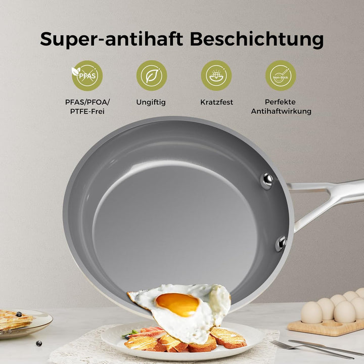 DiamondTitan Keramik Pfannenset 3-teilig (20+24+28cm), Antihaft Bratpfanne für alle Herdarten, PTFE-