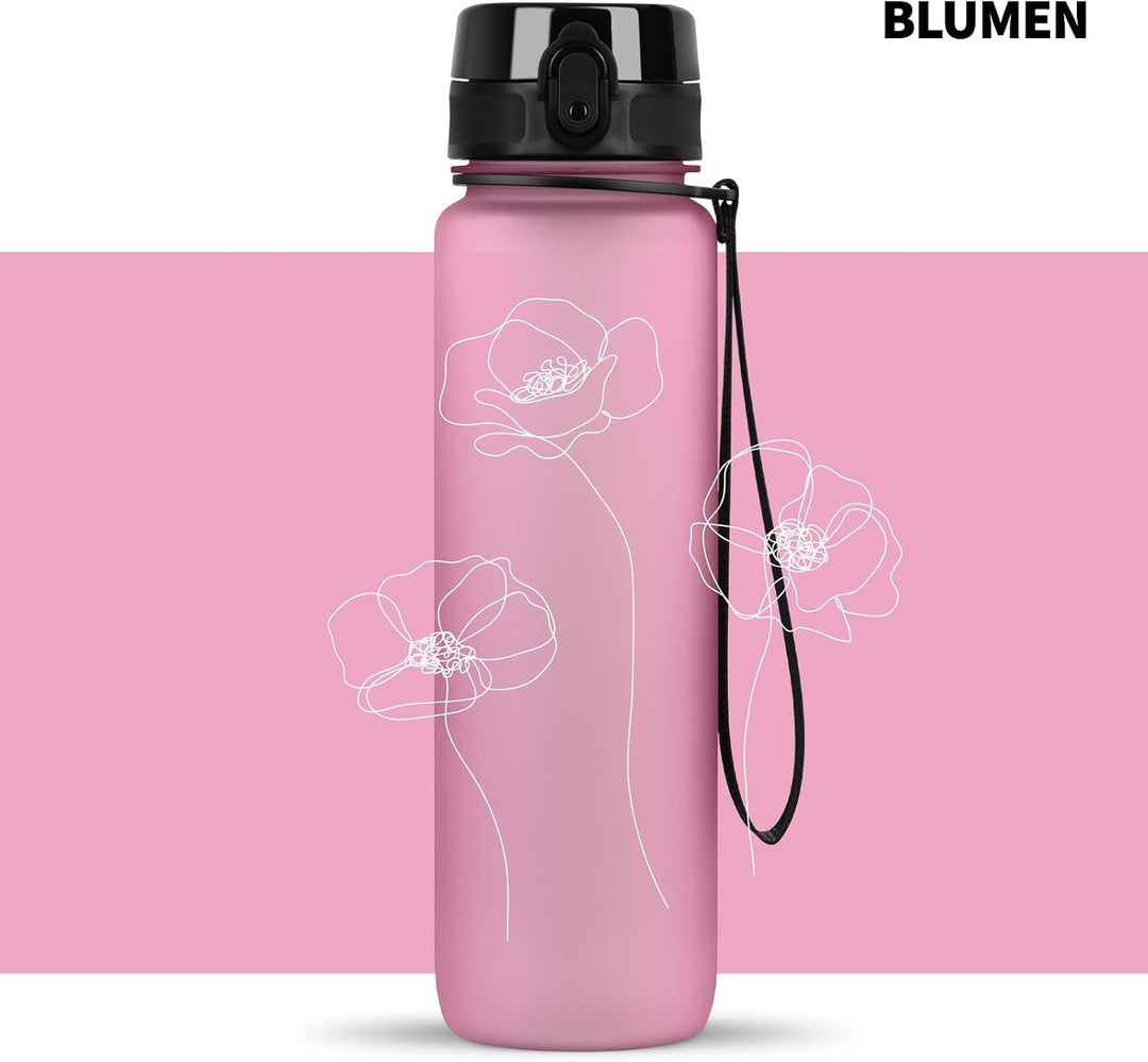 720°DGREE Trinkflasche 1l mit Motivationsskala “uberBottle“ +Sieb - BPA-Frei - Wasserflasche für Uni