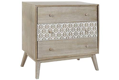 DRW Kommode mit 3 Schubladen Paulownia mit natürlichen Blättern 80 x 42 x 80 cm, Natur, 80x42x80cm