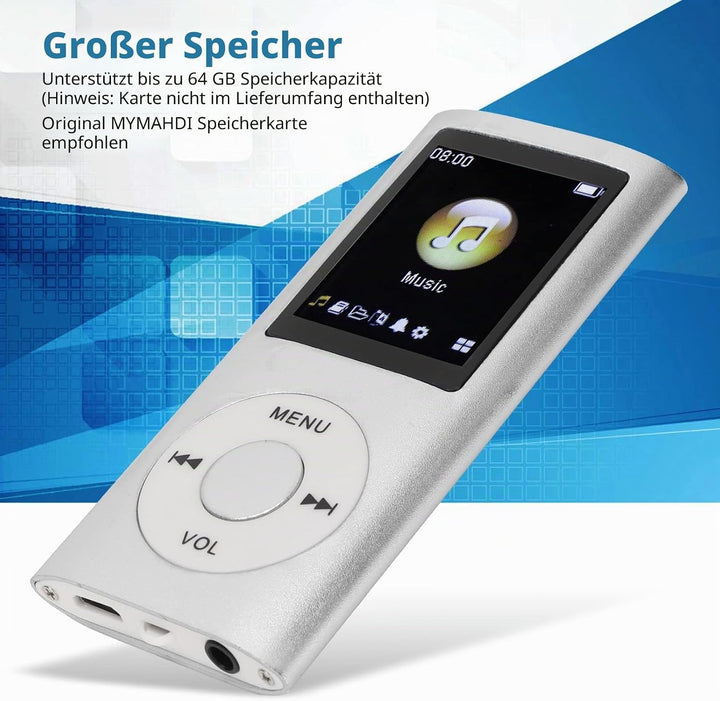 MP3 Player Stilvoller Multifunktionaler Musik Player mit Verlustfreiem Sound und Kopfhörern, Schlank
