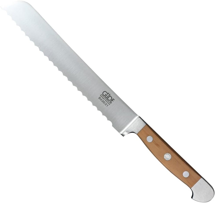 GÜDE Solingen - Brotmesser geschmiedet, 21 cm, Birnenholz, ALPHA BIRNE, Doppelkropf, Handmade German