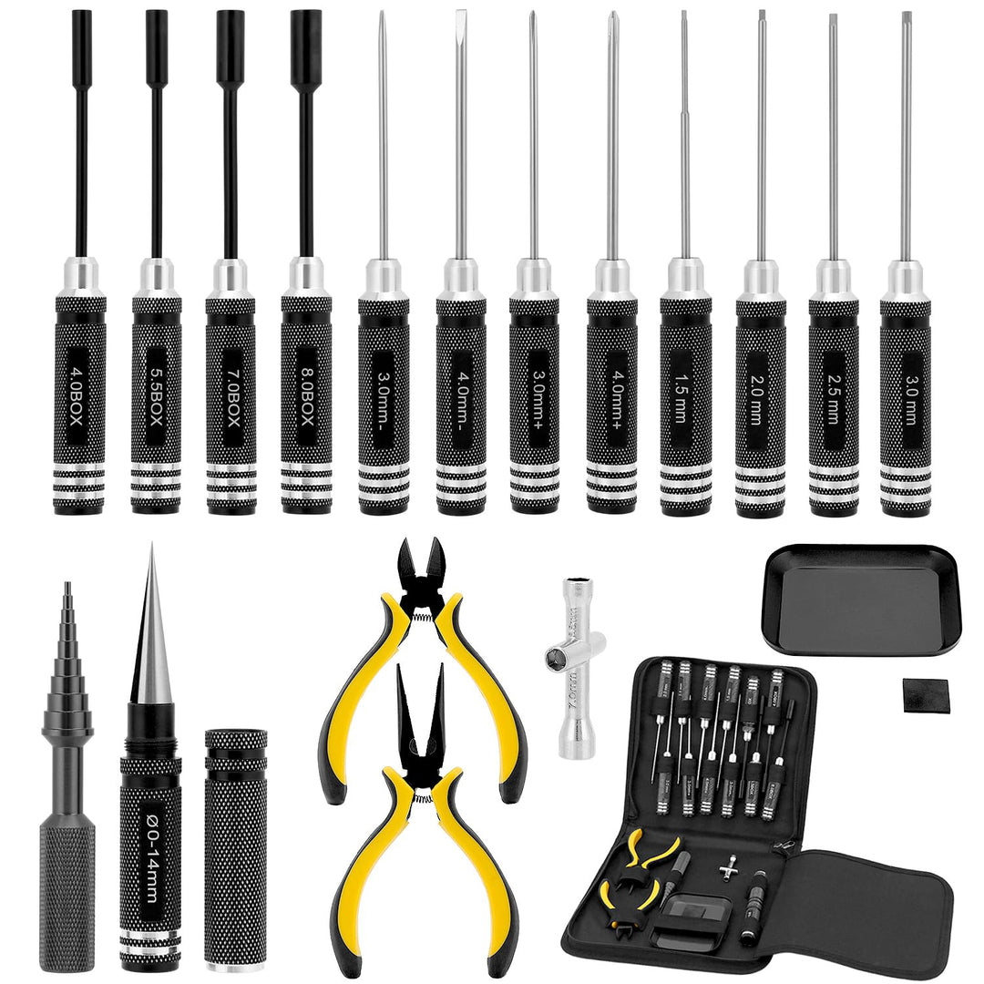 QWORK® 18 in 1 RC Werkzeugsatz, RC Werkzeug set, für RC Autos, Boote, Renndrohnen, Roboter 18pcs, 18