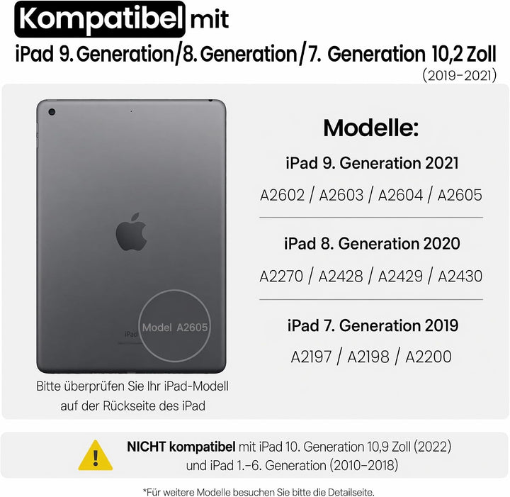 iPad 9 Generation Hülle mit Tastatur, Passend für die 8/7, Schwarz | QWERTZ, Beleuchtete, Magnetisch