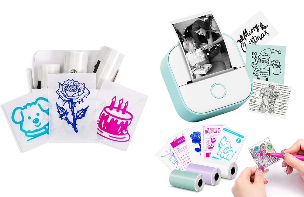 Memoking Grün T02 Mini Drucker Mini Thermodrucker Aufkleberdrucker
