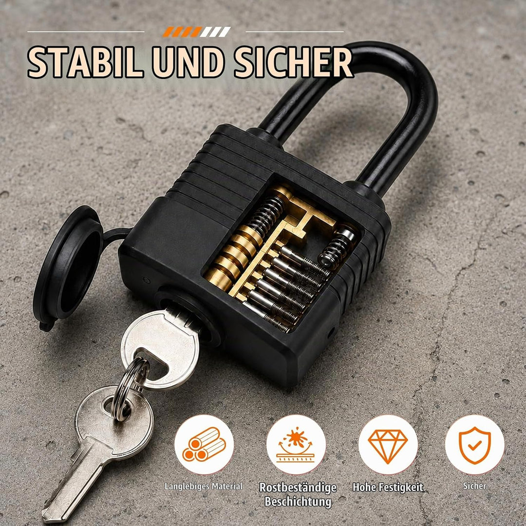 Vorhängeschloss Schloss Padlock Vorhangschloss | 6 Stück mit 18 Schlüssel Wetterfest Messing Gleichs