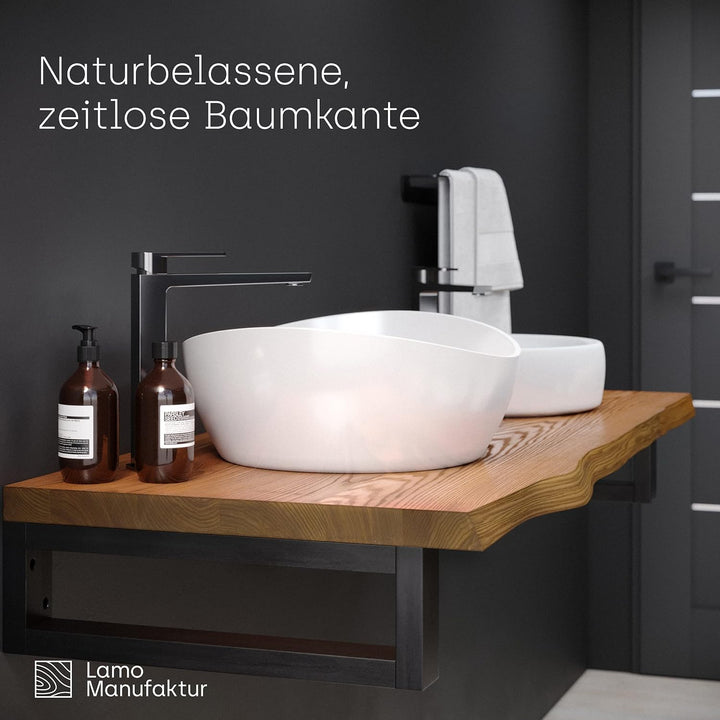 LAMO Manufaktur Waschtischplatte, Holzplatte Waschtisch Baumkante, 80x60 cm (AxB), Roh, ohne Montage