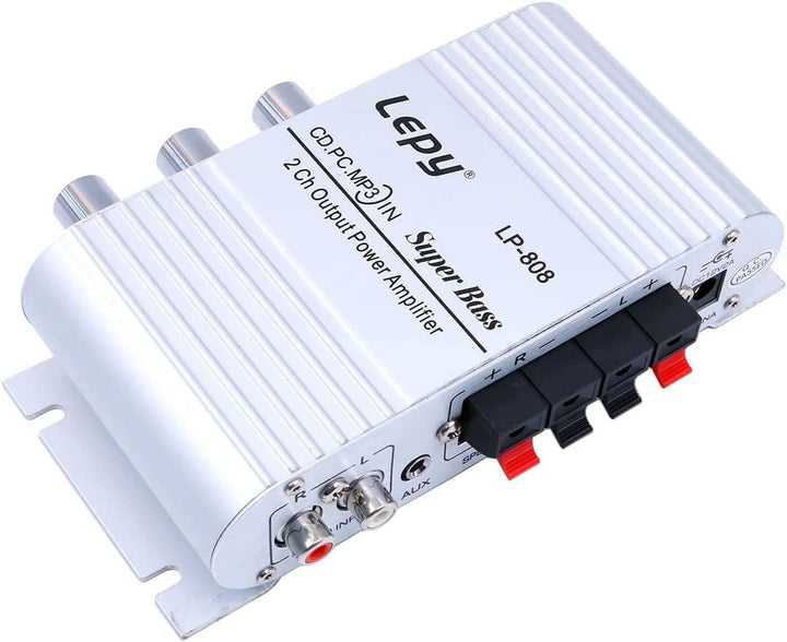 LP-808 Tragbarer 12-V-MiNi-HiFi-Verstärker mit 3-A-Netzteil für Autotelefon zu Hause - Silber