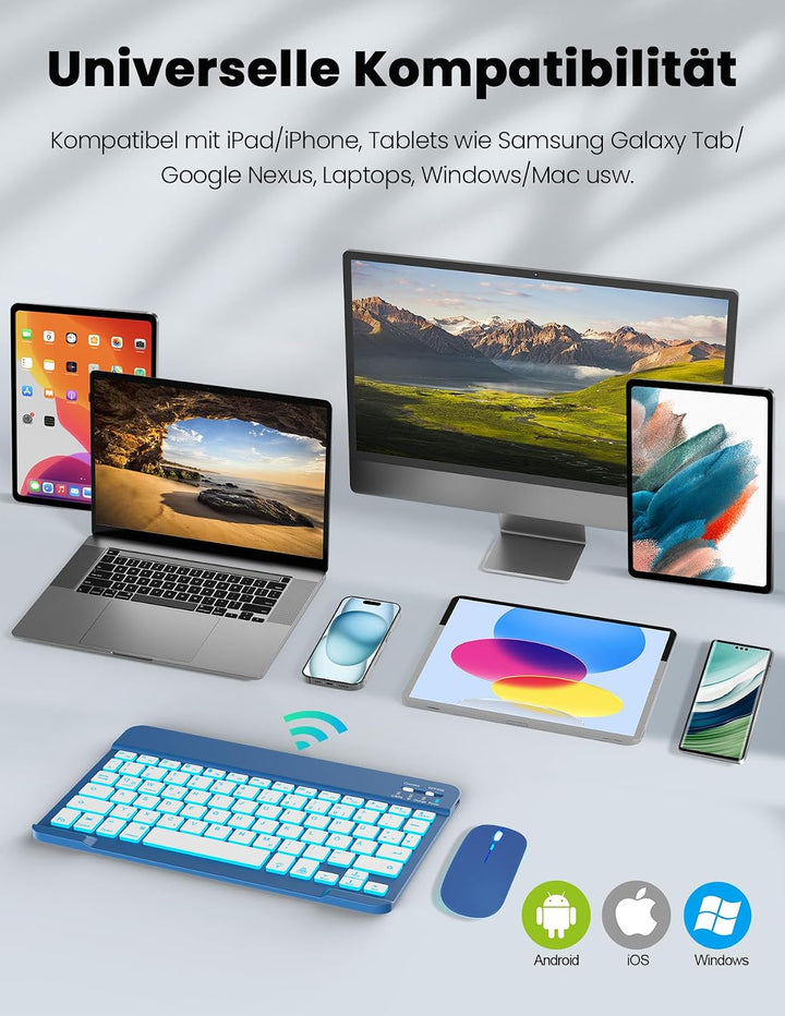 LAMA Kabellose Bluetooth Tastatur &amp; Maus, wiederaufladbare Universal Tablet Tastatur, kompatible mit