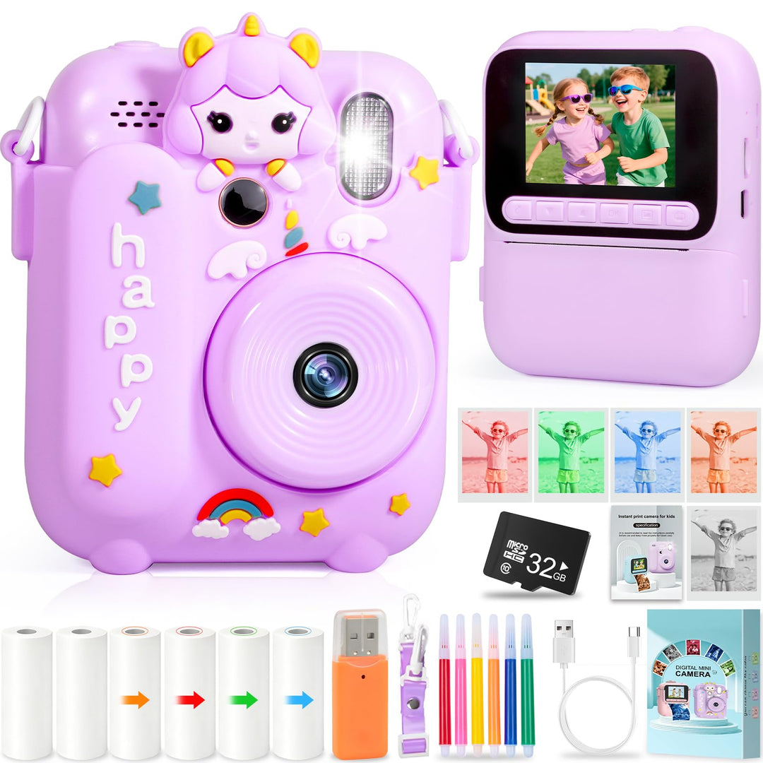 Sofortbildkamera Kinder, 2.4 Zoll Bildschirm Kinderkamera Sofortbildkamera mit 32GB Karte &amp; 5 Rollen