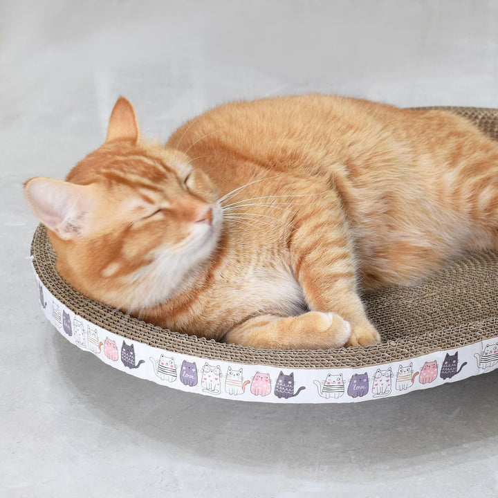 2-in-1 Katzenkratzbett &amp; Kratzbrett Oval - Hochdichte Wellpappe für Krallenpflege &amp; Schlaf - Langleb