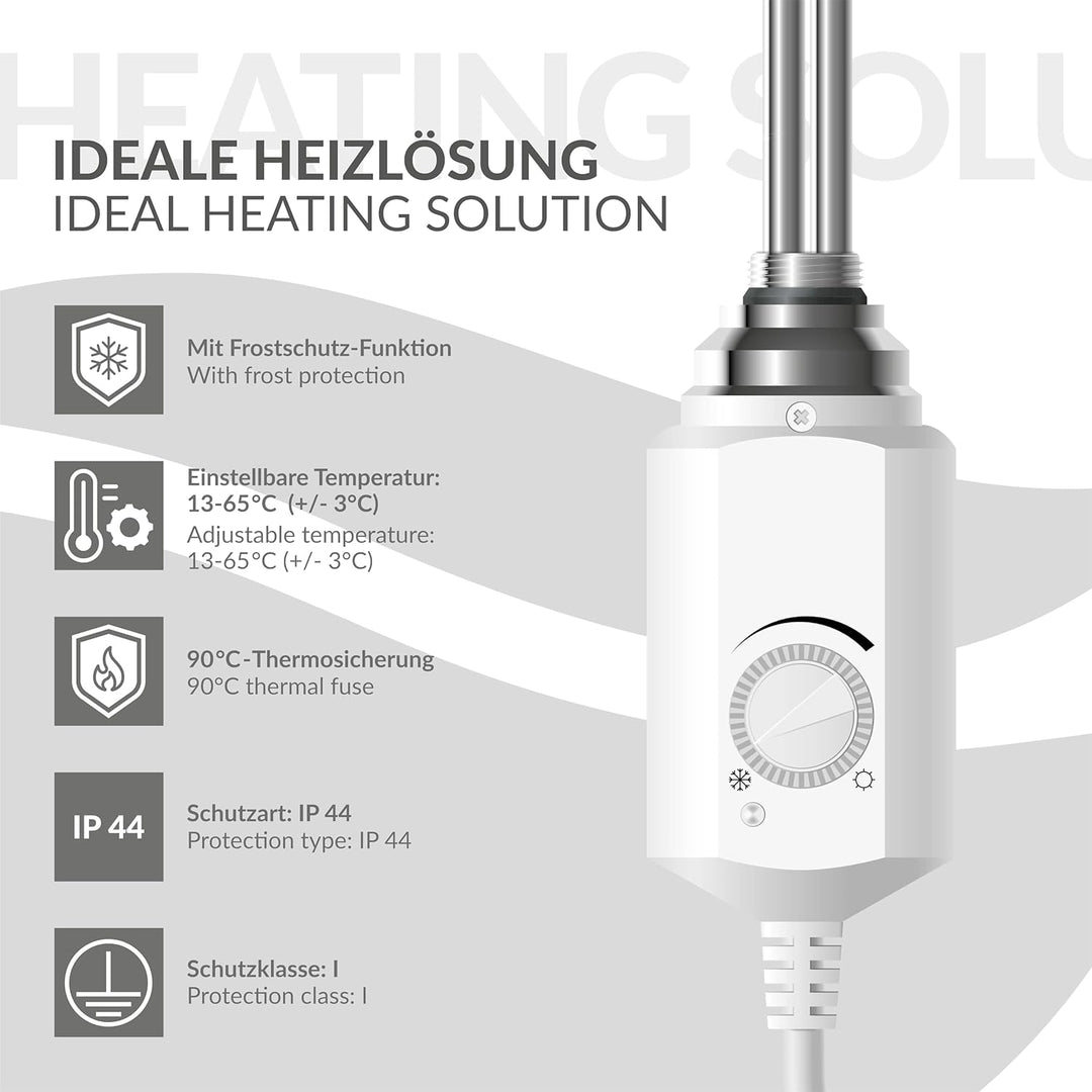 LuxeBath Badheizkörper Elektrisch mit Heizstab ECO 300W - 300 x 800 mm - Weiss - gerade mit Seitenan