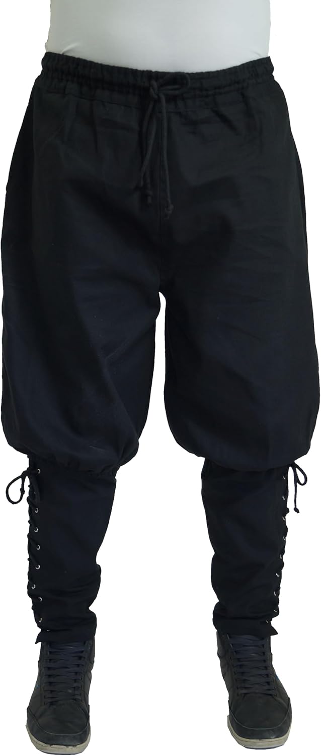 MAYLYNN Mittelalter Hose mit Taschen und Schnürung Wikinger Kelte, schwarz, Grösse:L L Schwarz, L Sc