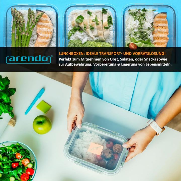 Arendo - Lunchboxen Glas - Frischhaltedosen für Lebensmittel mit Deckel luftdicht - 5er Set - 1000 m
