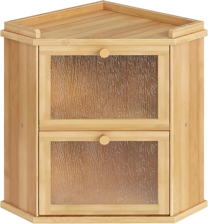 HOOBRO Brotkasten Bambus, 2-lagige Brotkorb mit Oberem Fach, Brotbox, Brotaufbewahrung für Brötchen