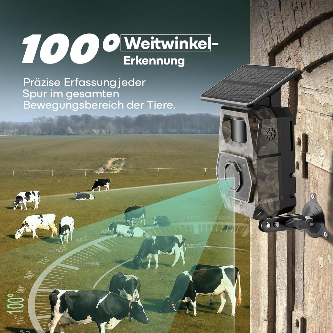 MAXDONE Wildkamera mit Handyübertragung App - Wildtierkamera 4K 64MP WLAN Solar Wildkamera mit 6000m