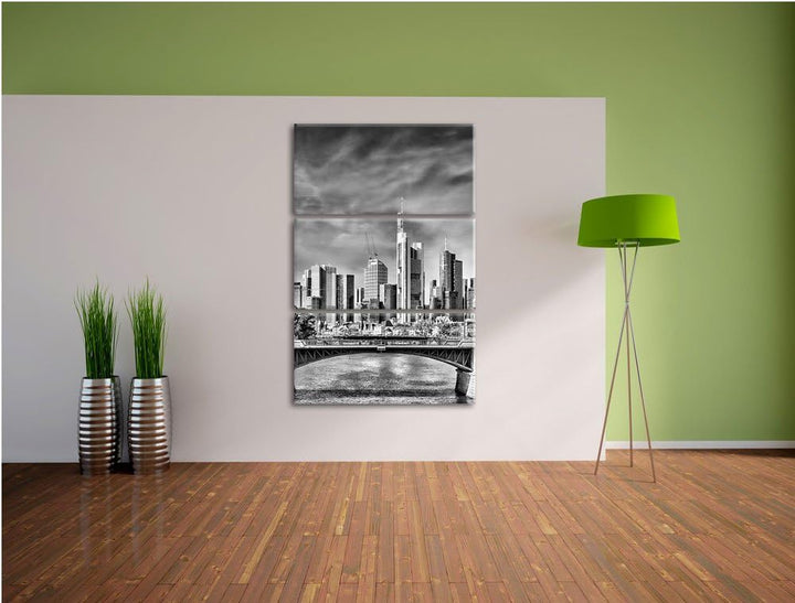 Pixxprint Skyline von Frankfurt am Main als Leinwandbild/Grösse: 3 Teilig (120x80) cm/Wandbild/Kunst