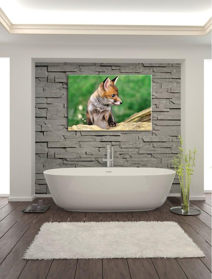 Pixxprint junger Fuchs auf Leinwand, XXL riesige Bilder fertig gerahmt mit Keilrahmen, Kunstdruck au
