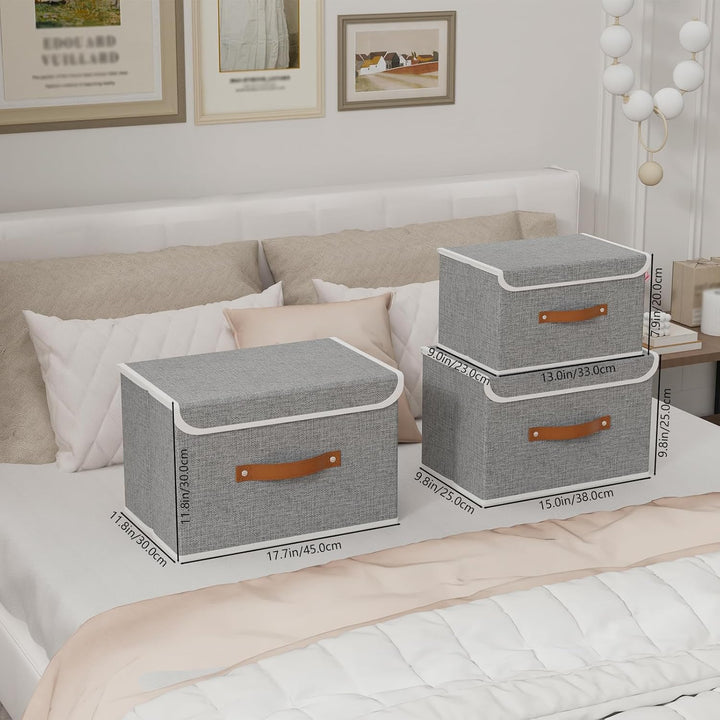 Yawinhe 3 Stück Aufbewahrungsbox aus Stoff, Faltbare Stoffboxen, Waschbare, für Schlafzimmer, Kleide