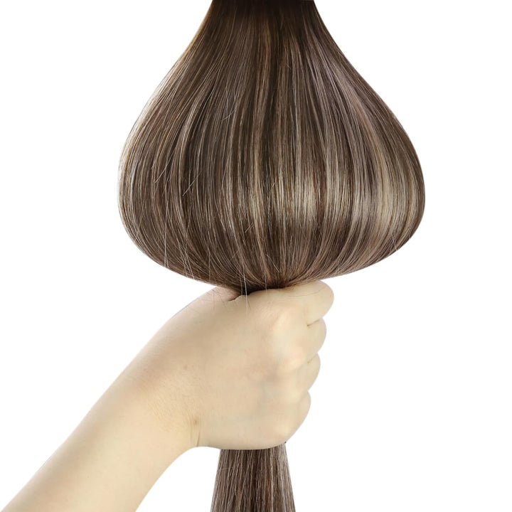 Ugeat Echthaar Clip in Extensions Aschblond 30 cm 85G 5 Stück 
