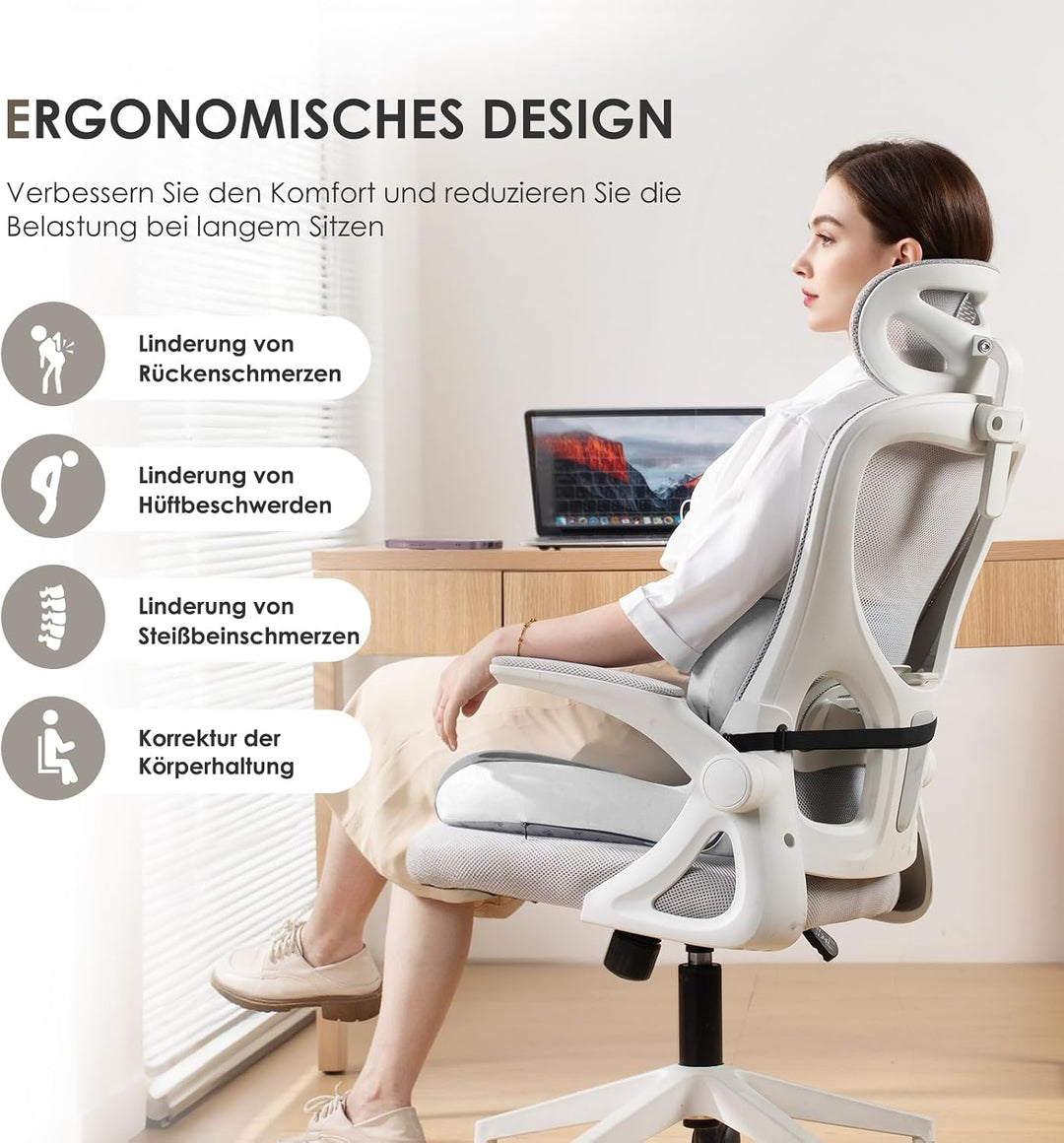 FLORICH Sitzkissen Orthopädisch und Lendenstützkissen Memory-Schaum Ergonomisches Sitzkissen einteil