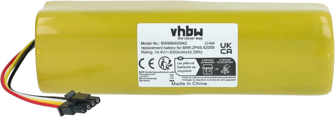 vhbw Akku kompatibel mit Xiaomi Roborock S6 S602-00 XM200009 RSD0070CE Saugroboter (3000 mAh, 14,4 V