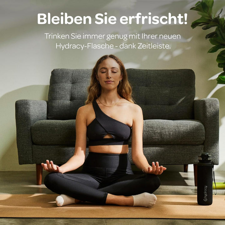 Hydracy Trinkflasche mit Strohhalm und Zeitmarkierung - 1L Wasserflasche - BPA-freie Trinkflasche -