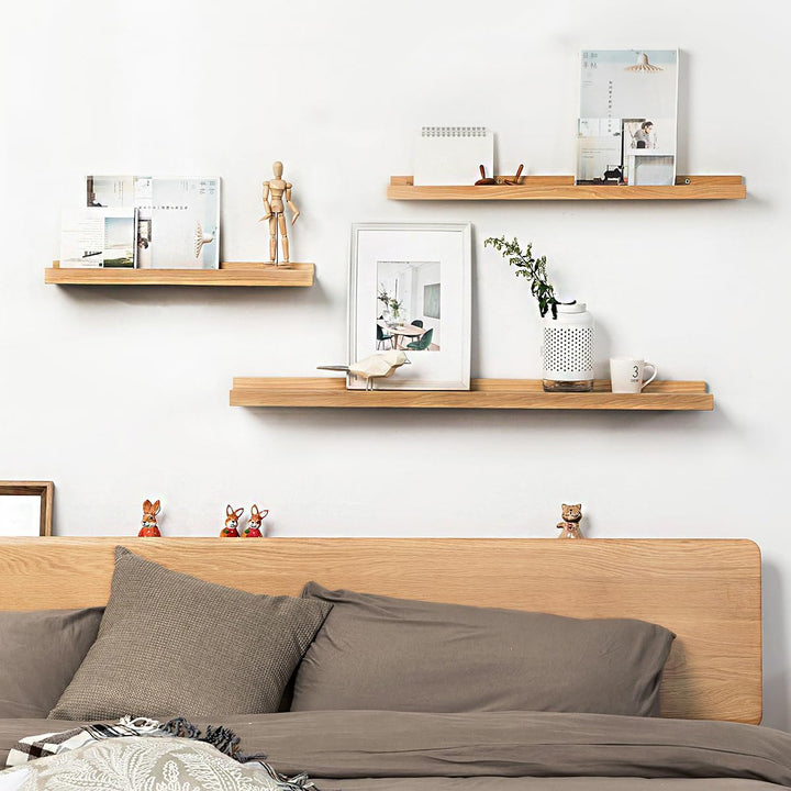 OAKERLAND Schweberegal Eiche Massiv Bilderleiste Holz 40cm Klein Wandregal für Küche, Wohnzimmer, Sc