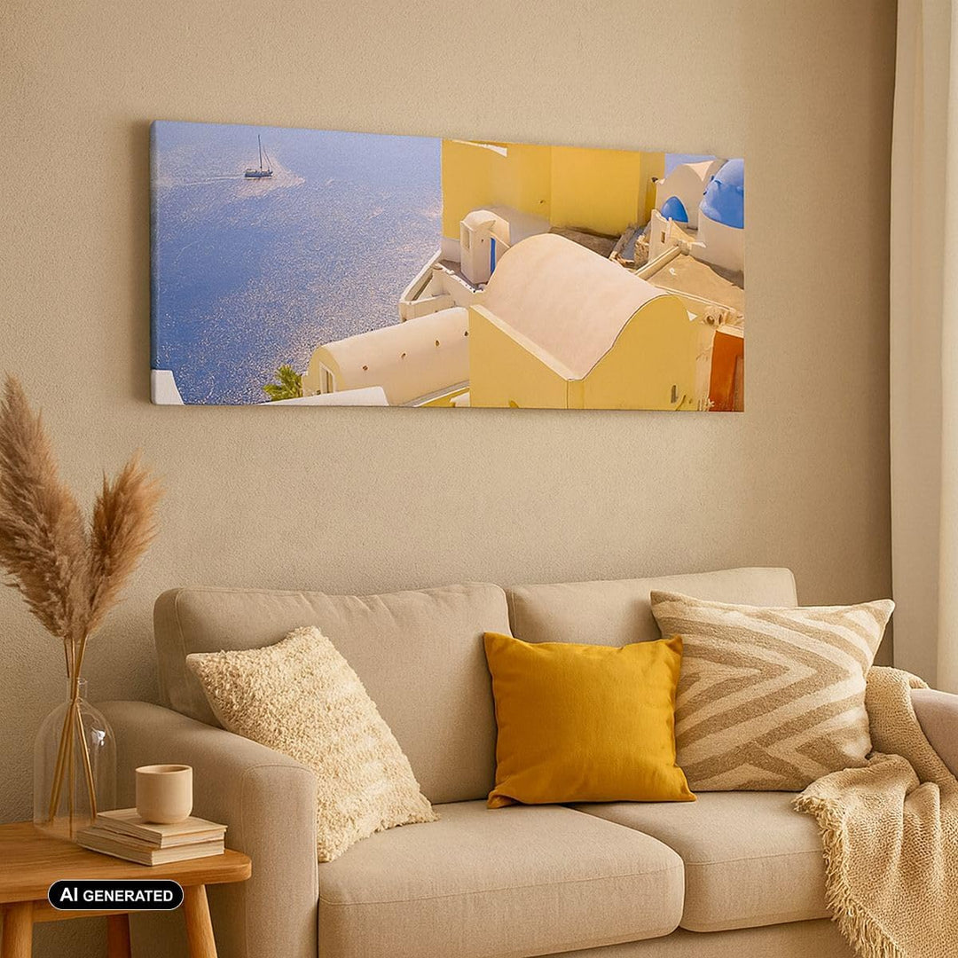 ARTTOR Bilder auf Leinwand 100x40cm Leinwandbild Haus wohnung gebäude griechenland Gross Wanddeko Bi