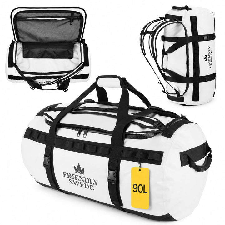 The Friendly Swede Wasserfeste Reisetasche Duffle Bag Rucksack - 60L / 90L | Sporttasche mit Rucksac